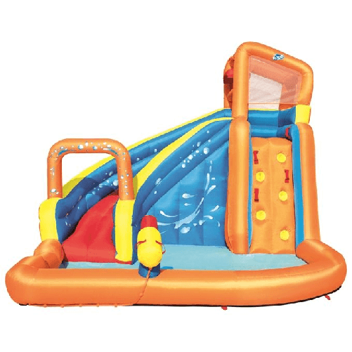 Bestway Piscina parco acquatico turbo splash, mis. 365x320x270 cm, scivolo d'acqua, cannone spara acqua, muro di scalata, include soffiatore ad aria,