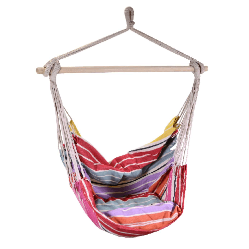 Vacchetti Sedia dondolo tessuto righe multicolor con cuscino cm130h100