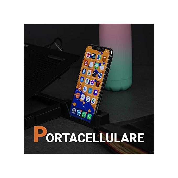 NOUA COOLER PAD ARIES PER NOTEBOOK 15,6 VENTOLA 140MM 2*USB 2.0 STRIP RAINBOW CON PORTA SMARTPHO