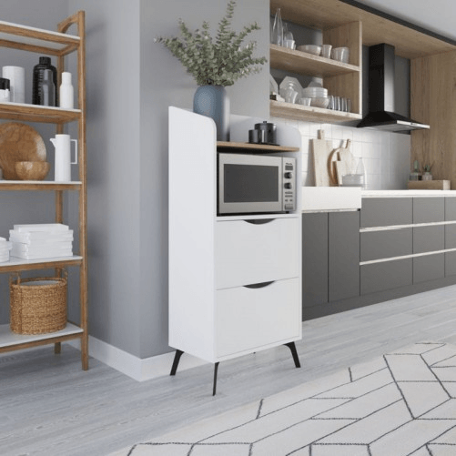 Mobiletto Porta Microonde Multiuso in Legno con Cassetti da Cucina Bianco