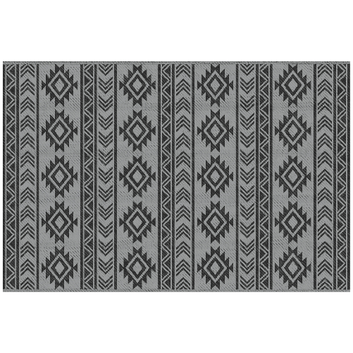 Outsunny Tappeto Moderno per Esterni Nero e Grigio in PP con Design Reversibile e Pieghevole