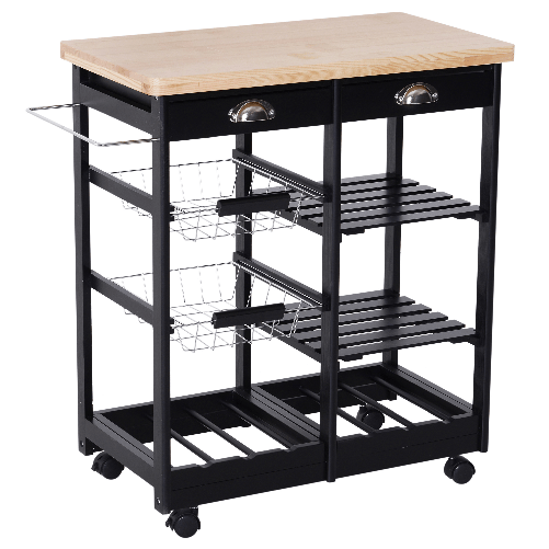 HOMCOM Carrello da Cucina con Cassetti e portabottiglia vino Legno e Nero