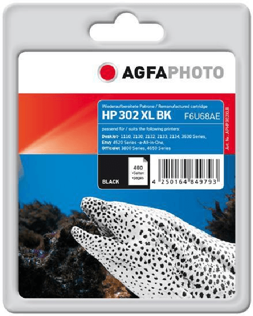 AgfaPhoto APHP302XLB cartuccia d'inchiostro Nero (Ink, Black HP No. 302 XL - Pages 480 - Standard - Warranty: 36M) AgfaPhoto APHP302XLB cartuccia d'in