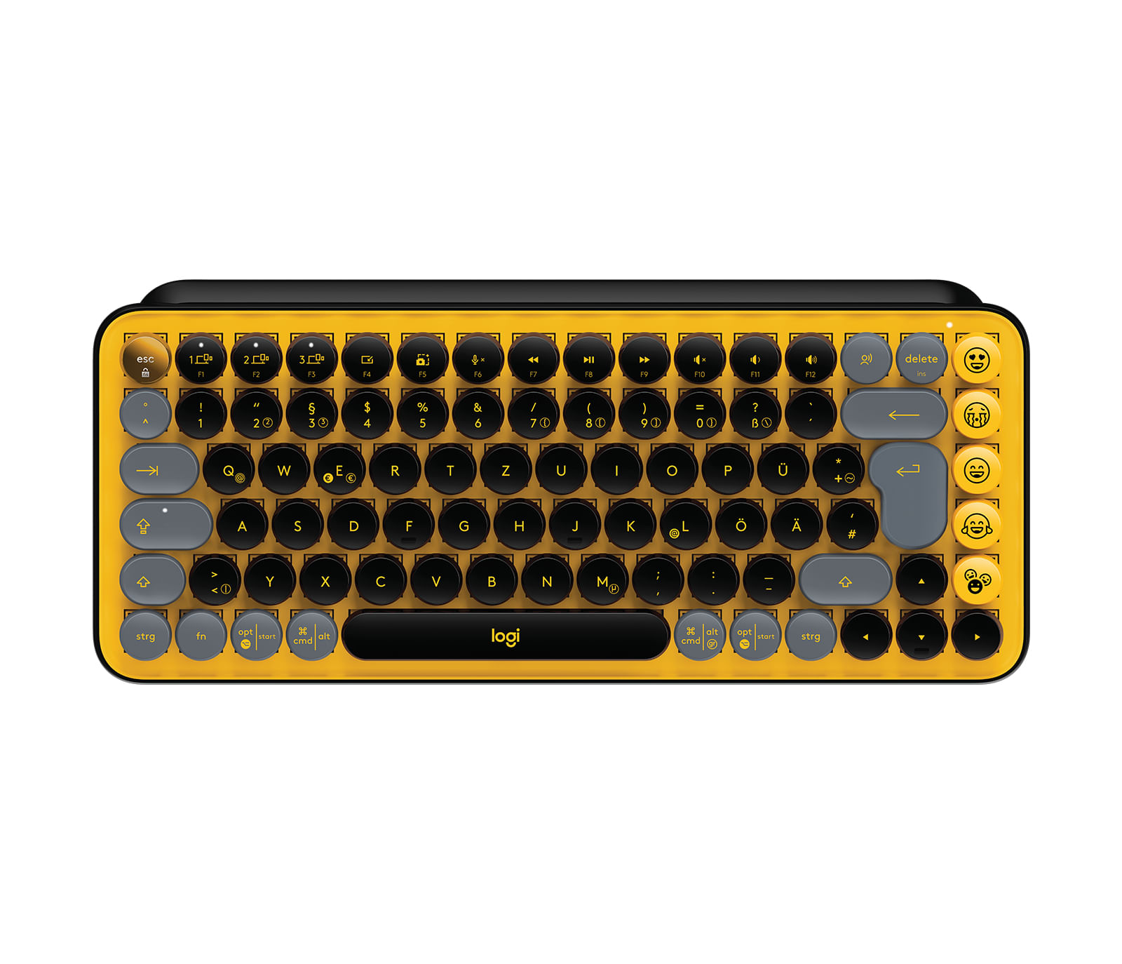 Logitech POP Keys Wireless Mechanical Keyboard With Emoji Keys tastiera Bluetooth QWERTZ Tedesco Nero, Grigio, Giallo