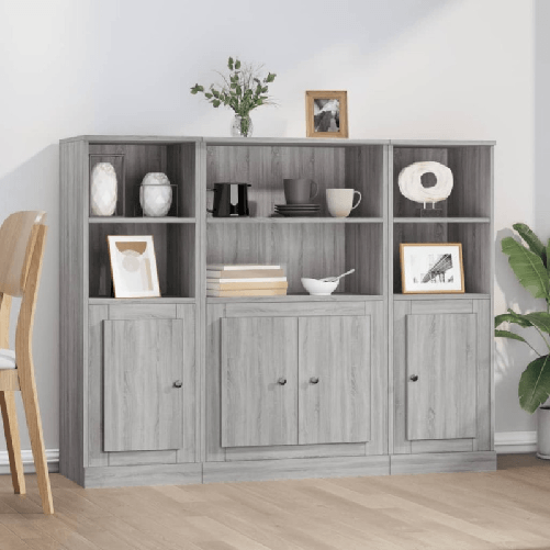 Credenze 3 pz Grigio Sonoma in Legno Multistrato
