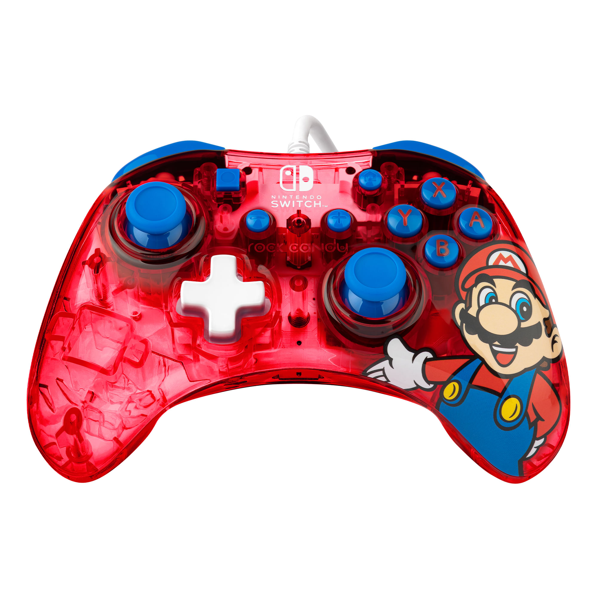 PDP Rock Candy: Mario Punch Rosso, Translucent USB Gamepad Analogico/Digitale Nintendo Switch, Nintendo Switch Lite, Nintendo Switch OLED