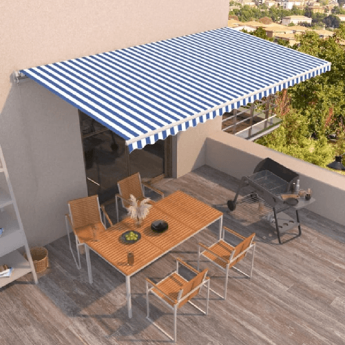 Tenda da Sole Retrattile Manuale 600x350 cm Blu e Bianco