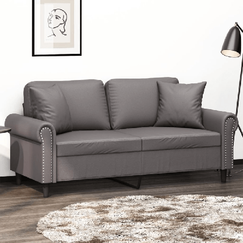 vidaXL Divano a 2 Posti con Cuscini Grigio 140 cm in Similpelle