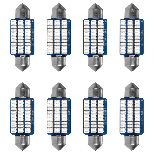 8 Pezzi Lampada Led Siluro 39mm Canbus T11 SV8.5 C5W C10W 36 SMD 3014 12V 1.8W 160lm Luce Colore Blu