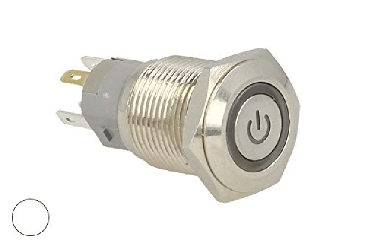 Interruttore Pulsante Bilanciere Rotondo 5 Pin Metallo Con Spia Led Bianco Freddo 12V Auto Barca Foro 16mm