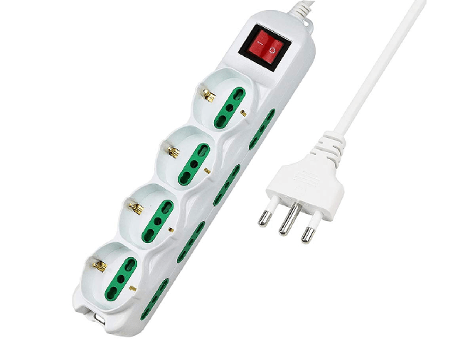 Multipresa Ciabatta Elettrica Cavo 5M Con 12 Posti 4 Prese Schuko 10/16A + 8 Prese Bipasso 2P+T 10/16A Interruttore