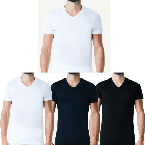 Maglia T-shirt Da Uomo Intima Manica Corta Scollo A V 100% Cotone Colore Nero - XXL