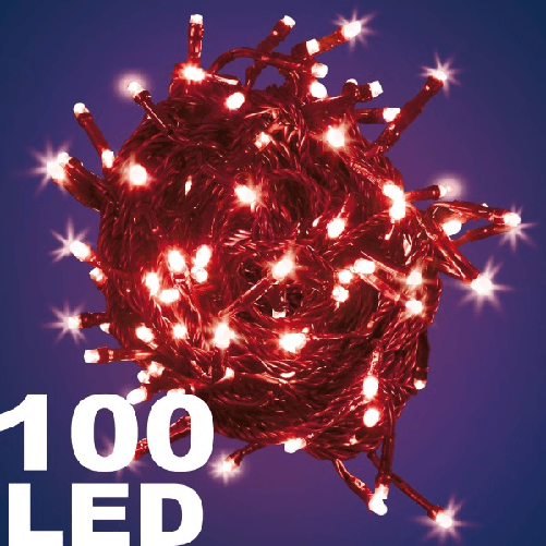 Catena Luminosa 100 Luci Led Lucciole Luce Rossa Rosso Con Controller 8 Funzioni -