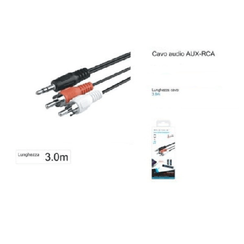 Trade Shop Traesio-cavo Audio Da Jack 3,5mm Aux A 2rca Maschio Doppio Stereo Prolunga 3mt Aux-r3.0m -