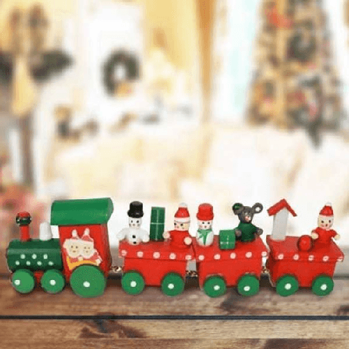 Trade Shop Traesio-trenino Natalizio In Legno Con 4 Vagoni 20cm Rosso E Bianco Decorazioni Natale -
