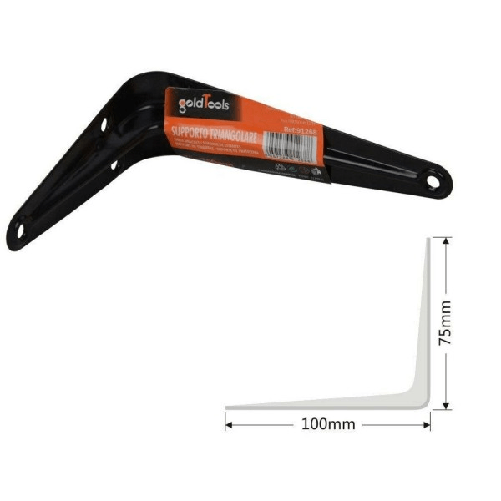 Staffe Angolari 2pz Supporto Staffa Reggimensole Angolo Retto 90° Nero 75x100mm -