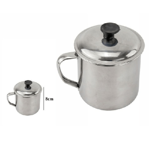 Trade Shop Traesio-pentolino Bollilatte Bicchiere Acciaio 8 Cm Metallo Con Manico Coperchio 67507 -