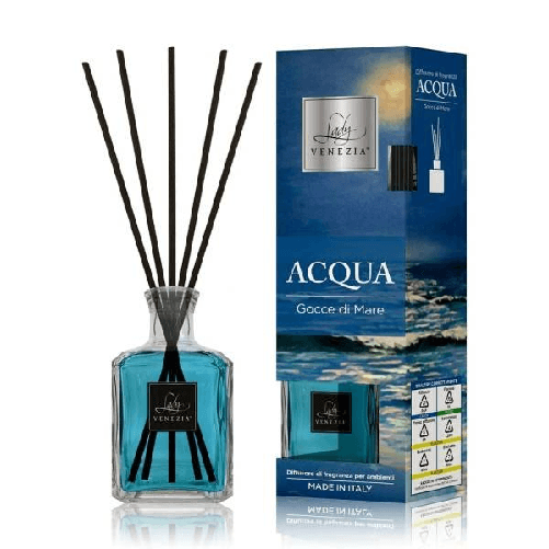 Trade Shop Traesio-maxi Diffusore Ambiente Cubo Con Bastoncini Fragranza Acqua Gocce Di Mare 250 Ml -