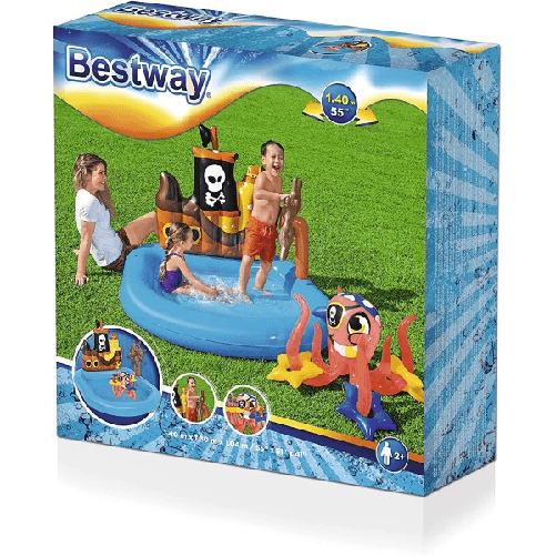 Trade Shop Traesio-piscina Gonfiabile Area Di Gioco Per Bambini Pirati Mare Piscina Acqua 140x130cm -