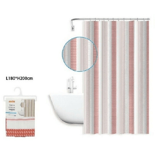 Tenda Doccia Antimuffa Righe Rosa Impermeabile 180x200 Cm Con Anelli Bagno 59813 -