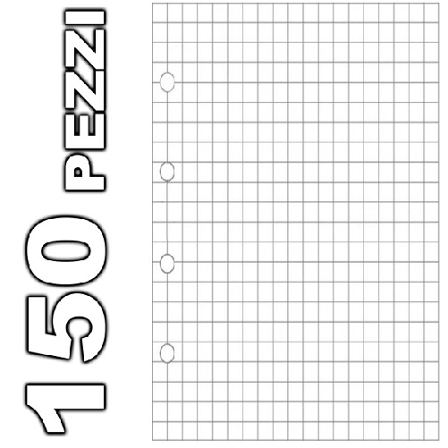 Set 150 Ricambi Fogli Forati Per Quaderni Anelli A5 Quadretti 5mm Scuola Ufficio -