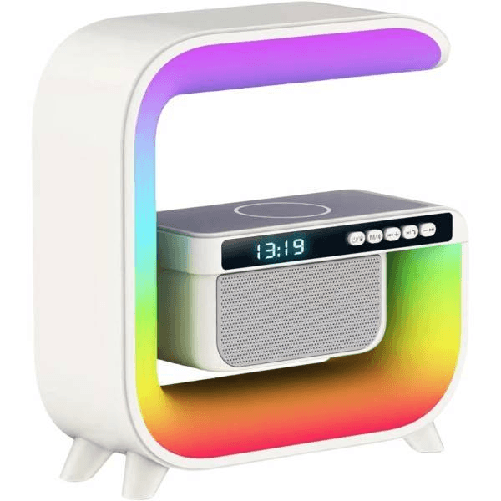 Trade Shop Traesio-lampada Led Rgb Con Ricarica Wir Induzione Speacker Cassa A Forma Di G Quadrata -
