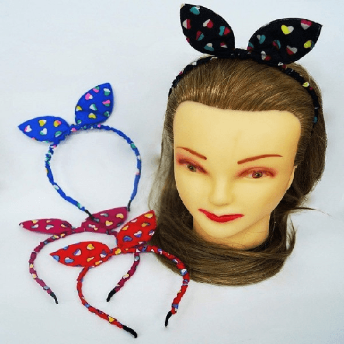 Trade Shop Traesio-set 2pz Cerchietto Retro Cuori Orecchie Fermacapelli Tessuto Accessori Acconciatura -