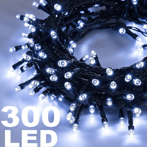 Trade Shop Traesio-catena Luminosa 300 Luci Led Lucciole Bianco Freddo Controller 8funzioni Interno -