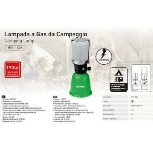 Trade Shop Traesio-lampada A Gas Da Campeggio 190 Gr 1600w Accensione Piezoelettrica Con Paralume -