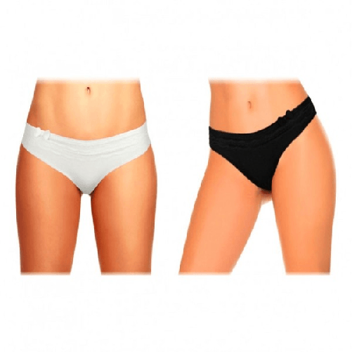 Pack 12 Slip Mod. Sweep Con Merletto E Fiocco In Nero E Bianco F6207 -