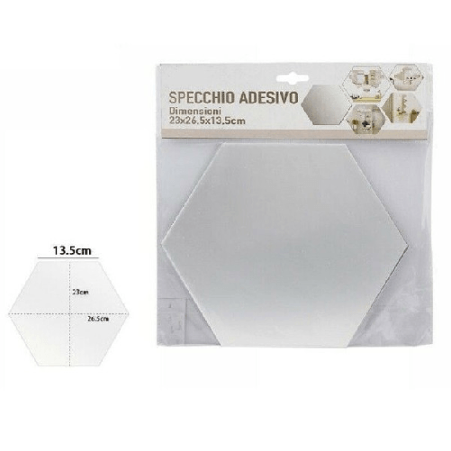 Specchio Adesivo Esagonale Adesiva Murale Arredamento Casa 23x26.5x13.5cm 70878 -
