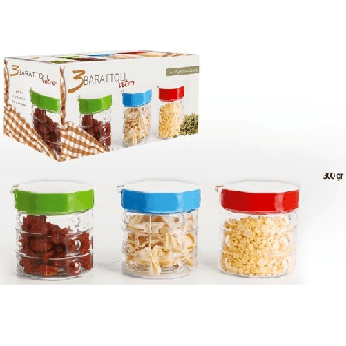 Trade Shop Traesio-tris Di Barattoli Vetro Con Coperchio Colorato Quadri Sale Zucchero Caffe' Dolci -