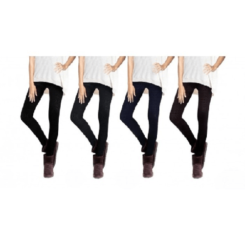 Set 4 Leggings Fantasia Ethnic Donna Effetto Termico Interno Felpato Elastico -