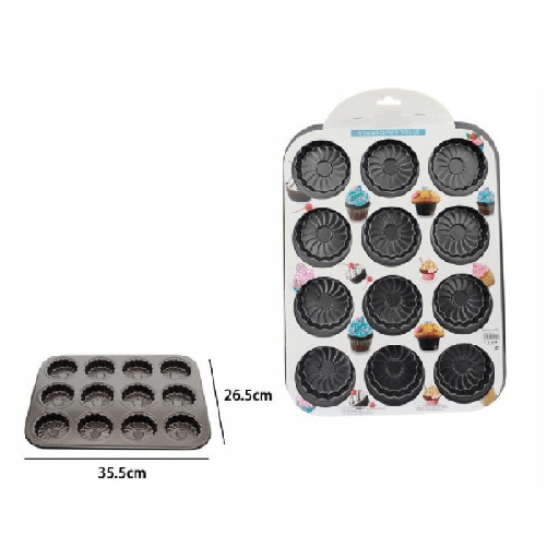 Trade Shop Traesio-stampo Teglia Vassoio Antiaderente 12 Muffin Cupcake Budino 35,5 X 26,5 Cm 59945 -