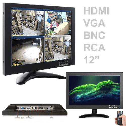 Trade Shop Traesio-tv Televisore Monitor Lcd 12'' Pollici Tft Videosorveglianza Vga Bnc Hdmi Rca -