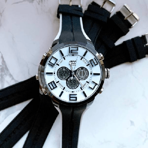 Trade Shop Traesio-orologio Polso Zcc Uomo Dual Time Analogico Digitale Sport Sveglia Bianco Nero -