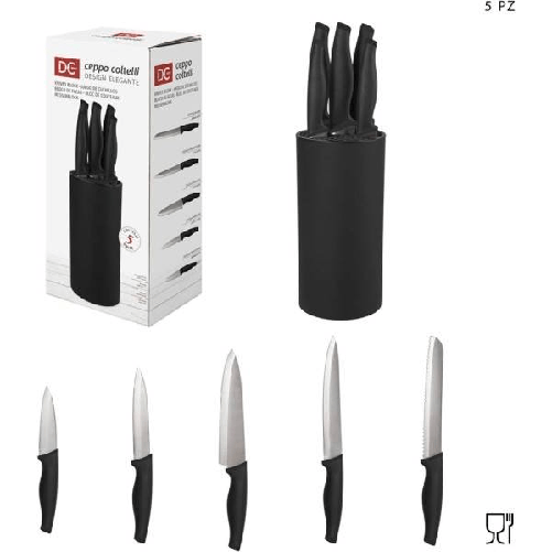 Set Ceppo 5 Pezzi Coltelli Coltello Nero Design Elegante Utensili Da Cucina -