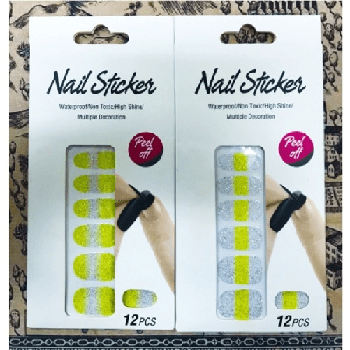 Trade Shop Traesio-nail Art Stickers Giallo Argento Glitter 12 Decorazioni Adesiva Peel Off Unghie -