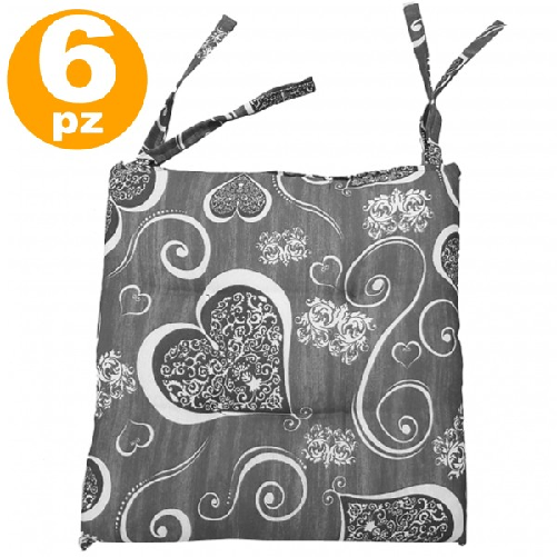 Trade Shop Traesio-6 Coprisedia Cuscini Cuori Grigio Con 2 Laccetti Lacci Cuscino Sedie Imbottito -