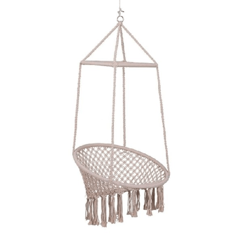 Trade Shop Traesio-amaca Sedia Sospesa Ad Altalena Dondolo In Legno Corda Intrecciata Cotone Beige -