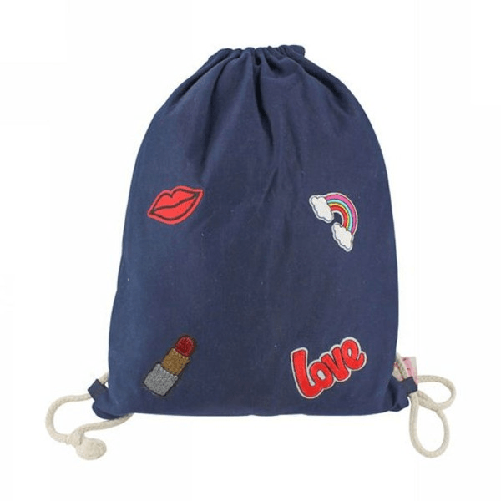 Trade Shop Traesio-sacca Mare Con Decorazioni Love Sacchetto Sportivo Denim Multiuso Ragazza 40x33 -