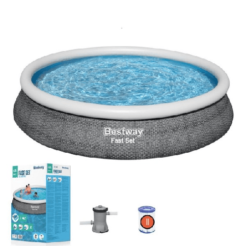 Trade Shop Traesio-piscina Fast Set Gonfiabile Rotonda Rattan 457x84cm Pompa Filtro Cartuccia 57313 -