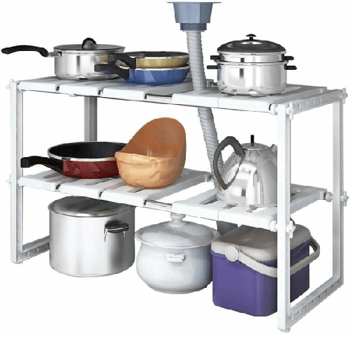 Scaffale Sotto Lavabo Cucina 2 Ripiani Salvaspazio Regolabile 38x26x50-70cm 5818 -