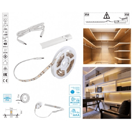Trade Shop Traesio-kit Striscia Led Con Sensore Movimento Bianco Caldo 3000k 2,4w 180lm A Batterie -