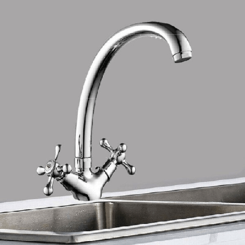 Rubinetto Cucina Lavabo Monoforo Ottone Cromato Lucido Miscelatore Doppio Comando -