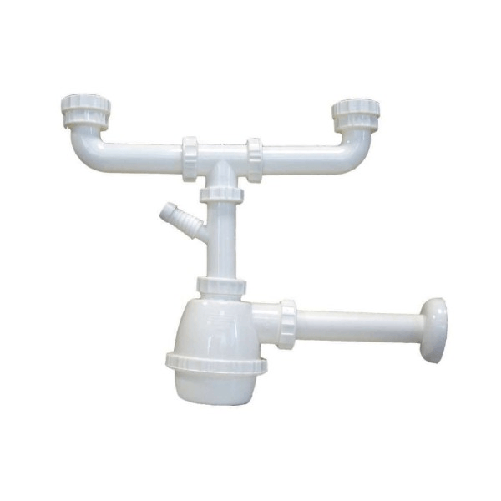 Sifone Moplen Lavello 2 Vie Senza Piletta Attacco Lavandino Lavatrice Scarico -