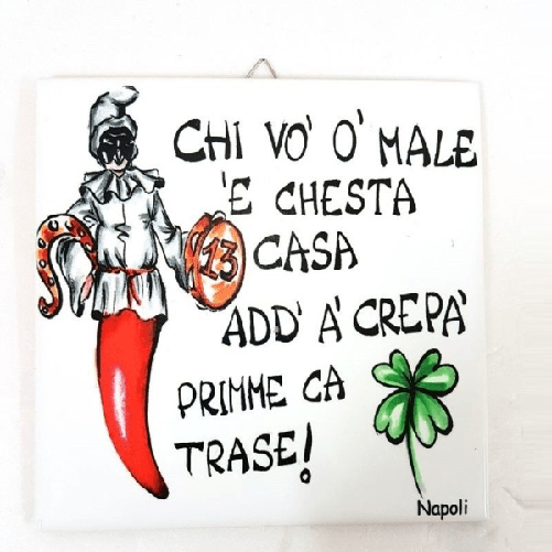 Trade Shop Traesio-quadretto Piastrella Decorativa Porta Fortuna Ceramica Chi Vo 'o Male E Ches -