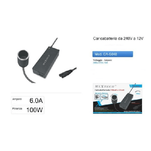 Maxtech-caricabatteria Da 240v A 12v Ca-s048 Alimentatore 100w Auto Presa Pc Per Notebook -