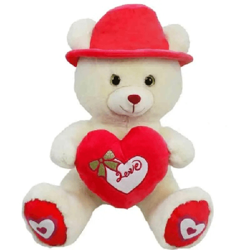 Trade Shop Traesio-orso In Peluche Con Cappello E Cuore Rosso 55 Cm Regalo Per San Valentino 92423 -