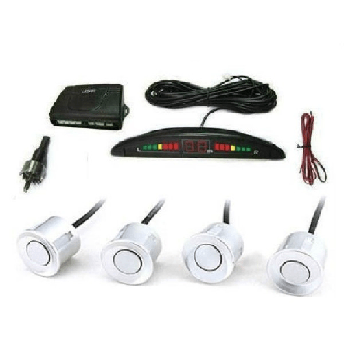 Trade Shop Traesio-kit 4 Sensori Di Parcheggio Con Display Led Cicalino Suono Grigi -